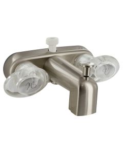 Tub Div Faucet W/ D-Spud, 4, 2 Lever, 1/4 Turn, Plastic, Brushed Nickel, Box