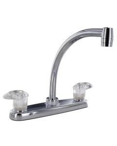 Faucet; Catalina; Used For Kitchen; Single Piece 8 Inch Deck Mount; 9 Inch Hi-Arc Spout; 2 Acrylic Lever Handle; Polished Chrome Plated/ Plastic Underbody; 2 Hole Application; 1/4 Turn Washerless Valve; With Individual Box

