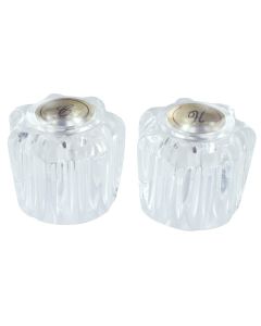 Faucet Handle; Fits Catalina 2 Handle Faucet; Knob Handle; Clear Crystal; Acrylic; Set Of 2 With Blister Package; With Hot And Cold Button/ Screws
