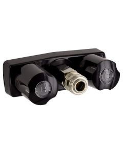 Exterior Spray Port; Spray-Away ™; Faucet Type With Hot/ Cold Outlet And Quick Connect Valve; 3-3/8 Inch Center; 2 Black Knob Handle; Plastic Compression Valve; Black; Plastic Underbody; With Individual Box
