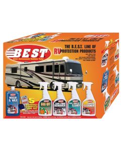 Car Detailing Kit; With 32 Ounce Spray Bottle Each Of Black Streak Remover/ Bug-Off/ Carpet/Upholstery Cleaner/ Awning Cleaner/ One 32 Ounce Bottle Of Wash And Wax/ Bonus Of Microfiber Wash Mitt/ RV Care And Maintenance Guide
