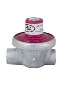 Propane Regulator; Excela-Flo; 1/4 Inch Inverted Flare x 3/8 Inch Male Flare; 30 PSI; Single Stage; 1200000 BTU; Without Hose; Approved For High Pressure RV Applications; Red Anodized; Zinc Die Casted; Fixed PSI Type; Horizontal Mount
