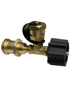 Propane Adapter Fitting; Tee Style; 1-5/16 Inch Female ACME Inlet x 1-5/16 Inch Male ACME (Female POL) Outlet With Quick Closing Poppet; Brass; Single; With Handwheel; With Plastic Clamshell
