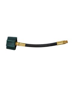 Propane Hose; 1/4 Inch Inside Diameter High Pressure Hose; 200,000 BTU Capacity; Female QCC (Quick Check Connector) Type 1 Connection x 1/4 Inch Male Inverted Flare; With Thermal Protection; 18 Inch Length; Thermoplastic And Brass; Packaged

