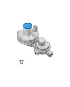 Propane Regulator; Without Shut Off Valve; 1/4 Inch NPT Inlet and 3/8 Inch NPT Outlet; Outlet Pressure of 11 Inch WC (Water Column); Two Stage Horizontal Mount; 160,000 BTU/Hour; Without Hose; Approved For RV Use
