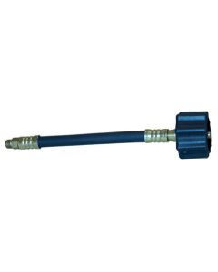 Propane Hose; 1/4 Inch Inside Diameter High Pressure Hose; 200,000 BTU Capacity; Female QCC (Quick Check Connector) Type 1 Connection x 1/4 Inch Male Inverted Flare; With Thermal Protection; 15 Inch Length; Thermoplastic And Brass
