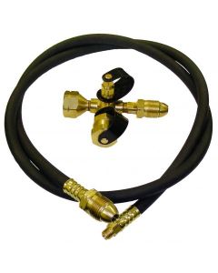 Propane Supply Splitter; Stay-Longer; Allows Connection Of Additional LP Gas Cylinders Or LP Gas System; Excess Flow Male Hard Nose Prest-O-Lite (POL) x Female Prest-O-Lite (POL) x 1 Inch-20 Male x 1/4 Inch Female Inverted Flare; 4 Ports; With 5 Foot Leng