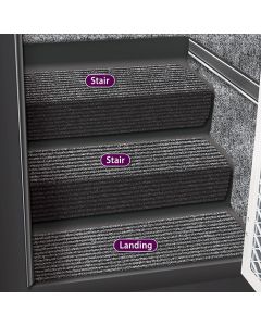 Step Rug; Step Huggers ®; Used For Interior Landing Steps; Hook And Loop Fastening Strips; Covers One Step Per Piece; 23-1/2 Inch Length x 10 Inch Width; Black Granite; Olefin; Single; With Shrinkwrap And Sleeve
