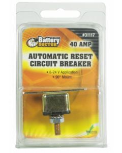 Circuit Breaker; 40 Amp; Fits 6 to 24 Volt Application; Automatic Reset; Single; Stud Mounted With Right Angle Bracket
