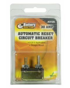 Circuit Breaker; Battery Doctor ®; 30 AMP; For 6 To 24 Volt Application; Automatic Reset; Single; Stud Mounted With In-Line Bracket
