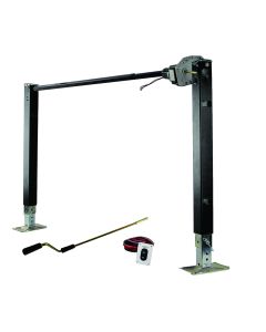 Trailer Landing Gear; Fifth Wheel Power Landing Gear; 6000 Pound Lift/ 6000 Pound Support Capacity; 37 Inch Total Lift; With Footplate; Rust Prohibitive Painted Outer Tube; Black; Steel; With Legs/ Feet/ Pins/ Brackets/ Crank Handle/ Gears/ Motor and Swit