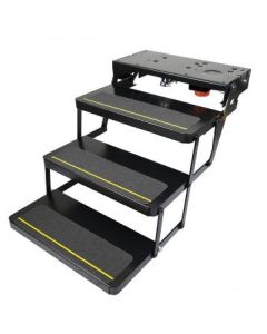 Entry Step; Series 25; Triple Electric Folding Step; 24 Inch Tread Width x 9 Inch Depth; With 8 Inch Rise; Up To 300 Pound Weight Capacity; Powder Coated/ Heavy Gauge Steel; 9.42 Inch Collapsed Height; With Amber LED Lighting; With Step Control; Without D
