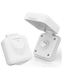 Receptacle; Outdoor Use; Square Shape; Cable TV Miniature Inlet; Single Receptacle; White; Fiber Filled UV Stabilized Polyester And Plastic; With Cover
