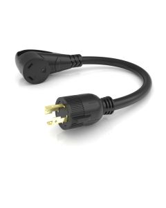 Power Cord Adapter; From 30 Amp RV Straight Blade Female Connector To 30 Amp 4-Prong Male Plug; Pigtail Adapter; Polarized; Black; With LED Power Indicator Ends; With Plug Head Handle Grip
