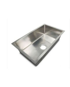 Sink; Better Bath; Single Bowl Square Sink; 27 Inch Width x 16 Inch Length x 7 Inch Depth; Under Mount; Without Faucet Mount; Silver; 20 Gauge T-304 Stainless Steel; 3-1/2 Inch Drain Fitting Size
