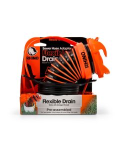 Sewer Hose Connector; RhinoEXTREME ™; For Connecting Sewer Hose to Dump Station; Flexible Drain With 360 Degree Swivel Bayonet Fitting; Seal Fits 3 Inch/ 3-1/2 Inch/ 4 Inch Inlet; Black And Orange; With RhinoEXTREME ™ Hose/ 3-In-1 Seal Adapter/ Pull Handl