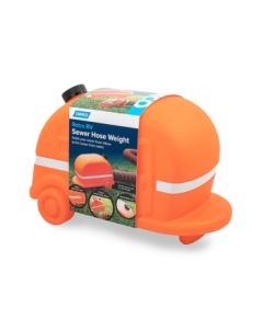 Camco, Sewer Hose Weight; Retro RV Shape; 13.45 Inch Length x 7.5 Inch Width x 8.75 Inch Height; Orange With Reflective Stripe