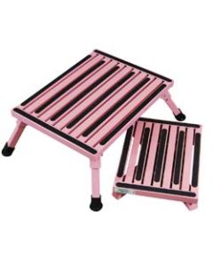Step Stool; One Step With Non-Slip Strips And Rubber Leg Tips; Foldable; 19 Inch Width × 15 Inch Length x 8 Inch Height; 1000 Pound Capacity; Pink; Aluminum; Large
