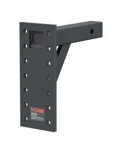Pintle Hook Mounting Plate; 2 Inch Receiver Mount; 10000 Gross Trailer Weight; 7 Sets Of Holes; 13 Inch Plate Height; 11-1/2 Inch Maximum Drop/ 6 Inch Maximum Rise; 12-1/2 Inch Shank Length; Solid Steel Shank
