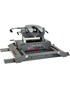 Fifth Wheel Trailer Hitch; Patriot 5th Wheel; 18000 Pound Weight Carrying Capacity; Front to Back and Side to Side Pivot; 12 Inch Slide; Vertical Adjustment From 17 Inch to 19 Inch; Use With Any Industry Standard Rails; Requires Additional Mount Hardware 