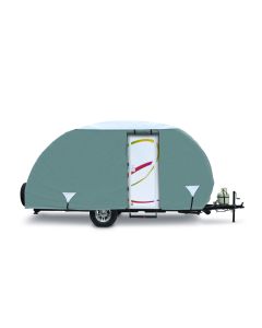 Travel Trailer Cover; PolyPRO ™ 3; For Receiver Hitch Trailer; Fits 20 Foot Trailer Length x 17.7 Foot Trailer Body Length; All Weather Protection; Protects From Rain/ Snow/ Dirt/ Nicks And Scratches; Gray And Snow White; 3 Ply Non-Woven Polypropylene Top