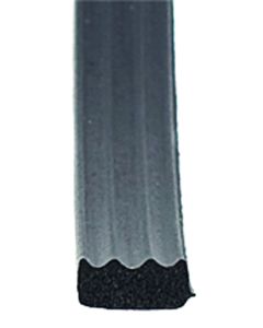 Door Window Channel Seal; Ribbed Seal; 3/16 Width x 3/8 Height x 50 Foot Length; Black; With PSA Tape