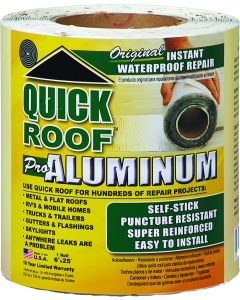 Roof Repair Tape; Quick Roof ™; Use To Repair Leaks On Metal And Flat Roofs/ RV And Mobile Homes/ Trucks And Trailers/ Gutters/ Flashings And Skylights; Aluminum Foil Tape; 6 Inch Width x 25 Foot Roll; Waterproof/ Weatherproof/ Puncture And Abrasion Resis