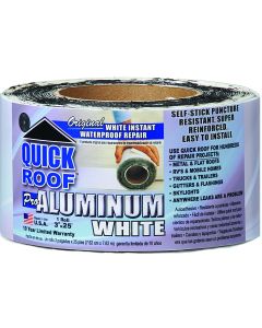 Roof Repair Tape; Quick Roof ™; Use To Repair Leaks On Metal And Flat Roofs/ RV And Mobile Homes/ Trucks And Trailers/ Gutters/ Flashings And Skylights; Aluminum Foil Tape; 3 Inch Width x 25 Foot Roll; White; Waterproof And Puncture Resistant
