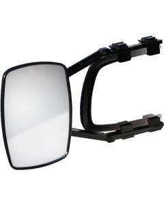 Exterior Towing Mirror; Clip-On; Single 5 Inch x 7-1/2 Inch Mirror; Mounts To Either Driver or Passenger Side Mirror; Non-Extendable; Manual; Without Turn Signal Indicators; Without Heated Glass; Non Folding; Black; Single
