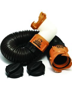 Sewer Hose; RhinoFLEX ™; Tote Tank Hose Kit; 3 Foot Length; 23 Mils Polyolefin Reinforced With Steel Wire; Black With Orange Fittings; With Hose/ Bayonet Fitting/ 90 Degree Tank Adapter and Caps
