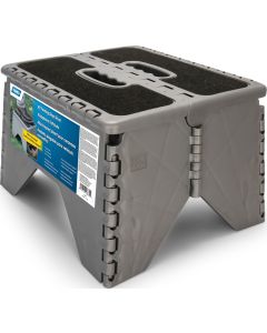 Step Stool, Plastic, Folding W/ Non Skid, Silver Multilingual