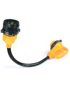 Camco, Power Cord Adapter; Power Grip ™; 30 Amp Female To 30 Amp Male; 90 Degree; 30 Amp; 18 Inch Length