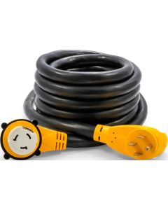 Power Cord; Power Grip ™; Extension Cord For Use With RV Power Supply Cords; 50 Amp; 25 Foot Length; Female Twist Lock 90 Degree Plug End With Handle; STW Cable With 10 Gauge 3-Wire; 2 Pole/ 3 Wire; Black Cord With Yellow Plug Ends; With Carry Strap