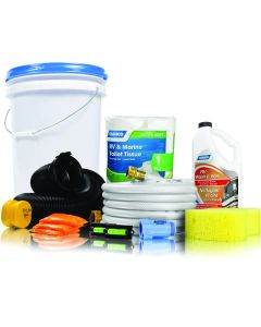 RV Start Up Kit; Starter Kit; For Motorhome; Level IV Kit; 3 TST Orange Drop-Ins/ 10 Foot Standard Sewer Hose With Fitting/ RV Toilet Tissue - 1 Ply -4 Pack/ 15 Amp Male To 30 Amp Female Power Grip Adapter/ TastePURE 25 Foot Drinking Water Hose/ Water Pre
