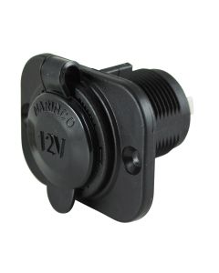 Power Port Socket; For 12 Volt Power; 15 Amp; With Locking Ring For Rear Install; Without Mounting Plate For Front Install; One 12 Volt DC Input Port; Black; With Watertight Sealing Cap
