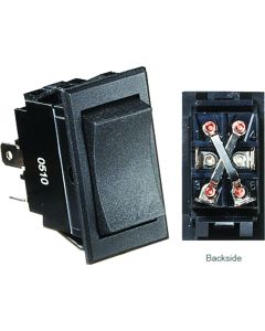 Black Rocker Switch, 20 A, 6 Terminal, Momentary On/Off/Momentary On. Cut-Out 1.46" x 0.83" - DPDT
