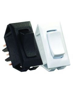 Multi Purpose Switch; 16 Amp At 125 Volt AC/ 12 Amp At 250 Volt AC/ 3/4 Horsepower At 125 To 250 Volt AC/ 5 Amp At 14 Volt DC; Single Pole Double Throw; On/ Off/ On Switch; Rocker; 1.125 Inch x 0.550 Inch Cutout; 1.120 Inch x 0.547 Inch (Switch); Non-Ligh