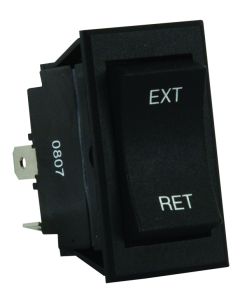 Leveling Jack Switch; Use With JR Products Fifth Wheel/Tongue Jack; 16 Amp At 125 Volt AC (CSA)/ 15 Amp At 125 Volt AC (UL)/ 10 Amp At 250 Volt AC/ 3/4 Horse Power At 250 Volt AC/ 16 Amp At 12 Volt DC; Black; 1.300 Inch x 0.75 Inch Cutout Dimension; 1.736