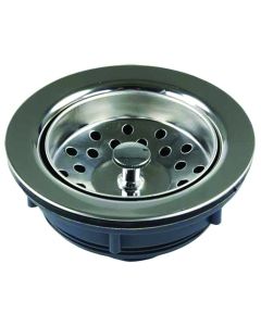 Sink Strainer; Fits Any 3-1/2 Inch To 4 Inch Sink Opening; Stainless Steel; With Rubber Washer/ Locknut/ Push-In Basket
