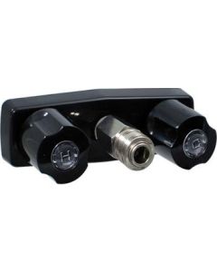 Exterior Spray Port; Spray-Away ™; Faucet Type With Hot/ Cold Outlet And Quick Connect Valve; 3-3/8 Inch Center; 2 Black Knob Handle; Plastic Compression Valve; Black; Plastic Underbody; With Individual Box

