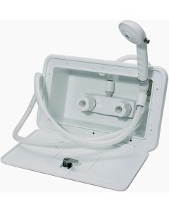 Exterior Shower Box With 59 Vinyl Hose, 1/4 Turn, Plastic, White, Boxed