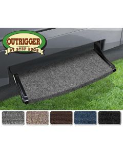 Entry Step Rug; Outrigger ® Radius XT; Fits Curved RV Steps; 22 Inch Width; Castle Gray; Micro-Ribbed Textured; With Springs And Hook And Loop Fastening Strips Fitting Manual And Electric Steps 8 Inch To 10 Inch Deep
