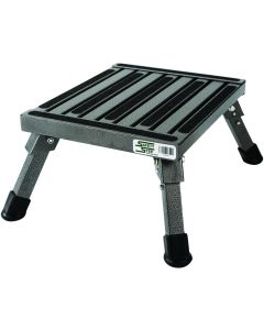 Step Stool; One Step With Non-Slip Strips And Rubber Leg Tips; Foldable; 14 Inch Length × 11 Inch Width x 7 Inch Height; 1000 Pound Capacity; Silver Vein; Aluminum; Small
