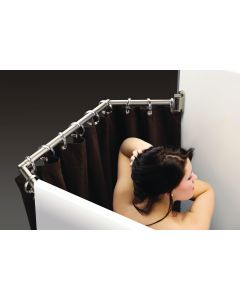 Shower Curtain Rod; Extend A Shower; Fits 35 Inch To 42 Inch Wide RV Shower; 43.05 Inch Length; Pivoting Shower Extender Gives 30 Percent More Shower Space; Satin; With Pivoting Rod/ Self Tapping Screws
