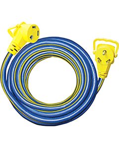 Power Cord; Pro Series; Power Supply Cord; 30 Amp Plug And 30 Amp Receptacle; 30 Amp; 10 Gauge; 3 Wire; 15 Foot Length; Blue/ Yellow; With Plug Handle Grip; STW Wire Type