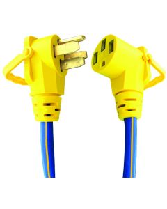 Power Cord; Pro Series; Power Supply Cord; 50 Amp Plug And 50 Amp Receptacle; 50 Amp; 6/3-8/1 Gauge; 15 Foot Length; Blue/ Yellow; With Plug Handle Grip; STW Wire Type