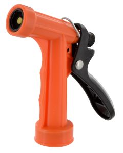 Garden Hose Nozzle; Pistol Nozzle; Fits Standard Garden Hose; Orange; Plastic
