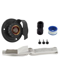 Fresh Water Inlet; Used For RV Fresh Water System; 2-3/4 Inch Female Pipe Thread; Black; Powder Coated; Metal; With Installation Tape/ Hardware
