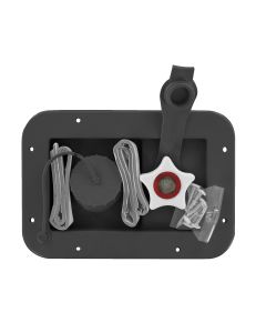 Fresh Water Inlet; Used For RV Fresh Water System; Gravity Hatch Type; 1/2 Inch Male Pipe Thread/ 1-1/4 Inch Barb Connection/ 1/2 Inch Air Vent; For 5-1/2 Inch Width x 3-1/2 Inch Height Cutout; 7-1/2 Inch Width x 5-1/4 Inch Height Overall Dimensions; With