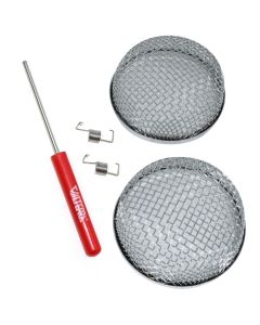 Bug Screen - RV Appliance; Furnace Vent; For Use With Suburban And DuoTherm; 2.8 Inch Diameter x 1.2 Inch Depth; Stainless Steel; Pack Of 2; With 2 Spring Fasteners And Installation Tool; With Retail Package
